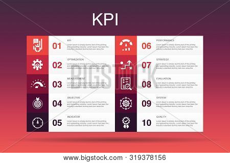 Kpi Infographic 10 Option Template.optimization, Objective, Measurement, Indicator Simple Icons