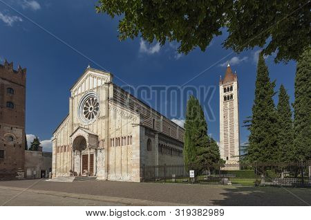 Verona, Italy, Europe, August 2019, A View Of The Basilica Di San Zeno Maggiore