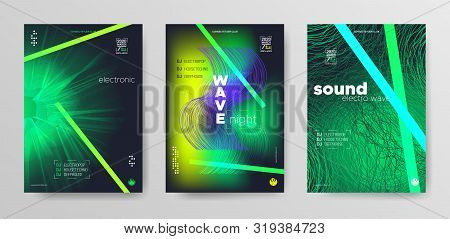 Color Music Wave. Vibrant Electronic Party. Music Dance Poster. Glitch Dj Concert. Futuristic Gradie