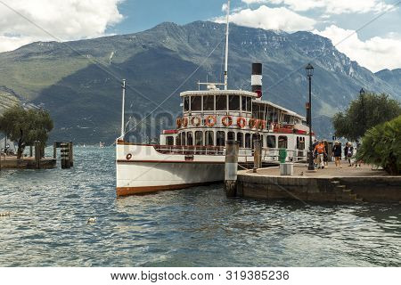 Lake Garda, Italy, Europe, August 2019, A View Of The Vintage Paddle Steamer Ship Italia