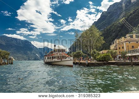 Lake Garda, Italy, Europe, August 2019, A View Of The Vintage Paddle Steamer Ship Italia