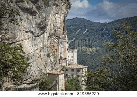 Spiazzi, Italy, Europe, August 2019, The Sanctuary Of Madonna Della Corona Church