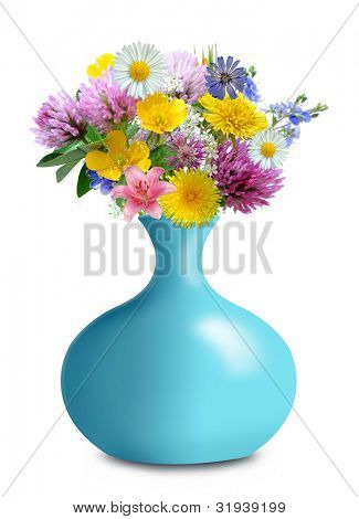 fiori del prato in vaso isolato su sfondo bianco