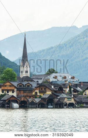 View Of Famous Hallstatt Village In Austria