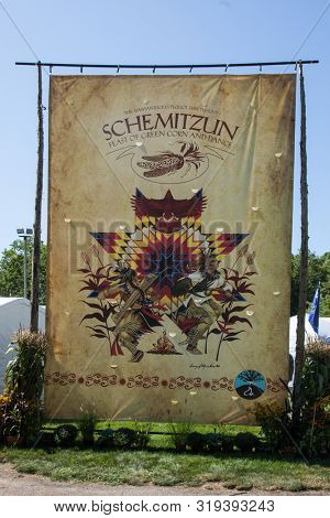 MASHANTUCKET RESERVATION, CT, USA-AUGUST 24, 2019: SchemitzunThe 28th Annual Feast of Green Corn and Dance Powwow