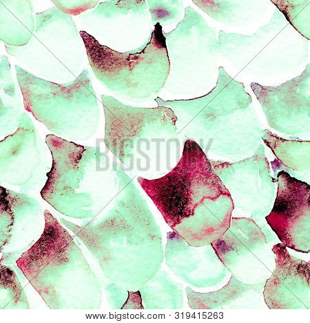 Blue Turquoise Snake Seamless Pattern. Watercolor Hand Drawn Python Print.  Cobra Skin Exotic Textur
