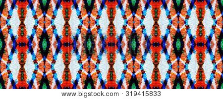 Watercolor Hand Drawn Textile. Creative Navajo Ikat Background. Allover Organic Swimwear Design. Geo