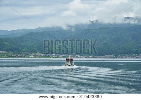 Amanohashidate,japan - July 9,2019 : Amanohashidate Boat In The Sea