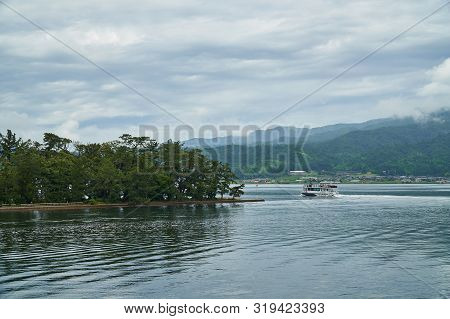 Amanohashidate,japan - July 9,2019 : Amanohashidate Boat In The Sea