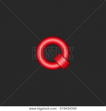 Red Letter Q Logo Initial, Chain Two Rings 3d Shape, Creative Material Design Industrial Emblem