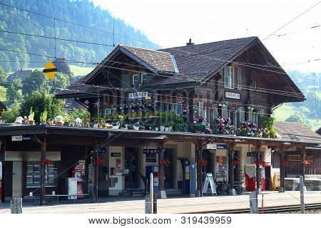 Saanen, Switzerland - July 26, 2019: Railway Station In Saanen In The Morning In Summertime