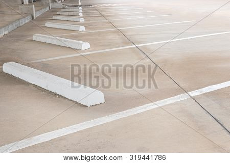 Empty Car Parking, Car Parking Lot With White Mark, Parking Lane Outdoor In Public Park.