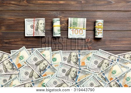 Dollars Currency On Colored Background Top View, With Empty Place For Your Text Business Money Conce