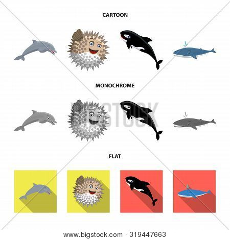 Vector Illustration Of Sea And Animal Logo. Set Of Sea And Marine Stock Vector Illustration.