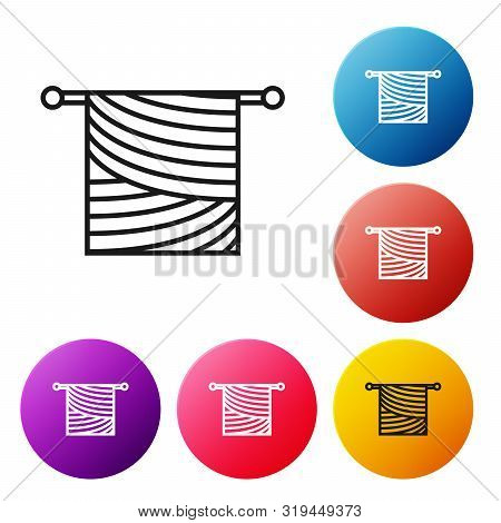 Black Line Knitting Icon Isolated On White Background. Wool Emblem With Knitted Fabric And Needle. L