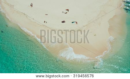 Tropical Island With Beautiful Beach, And Turquoise Water View From Above. Daco Island, Philippines.
