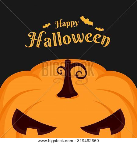 Happy Haloween Banner With Half Big Pumpkin On Dark Background Vector Design