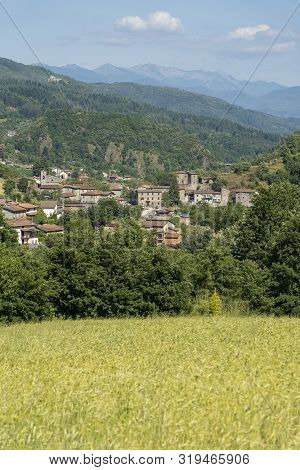 Panoramic View Of Piazza Al Serchio, Lucca, Tuscany, Italy, At Springtime