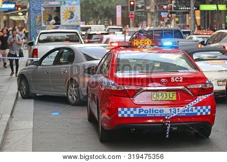 Sydney, Australia - January 31, 2019: Police Intervention In Rush Hour Traffic In Central Sydney, Au
