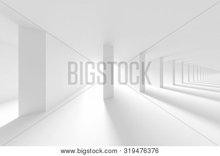 White Tunnel Background. Abstract Collumns Hall. 3d Illustration