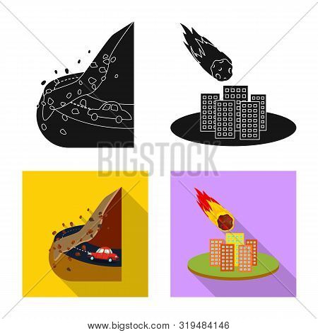 Vector Illustration Of Weather And Distress Logo. Collection Of Weather And Crash Vector Icon For St