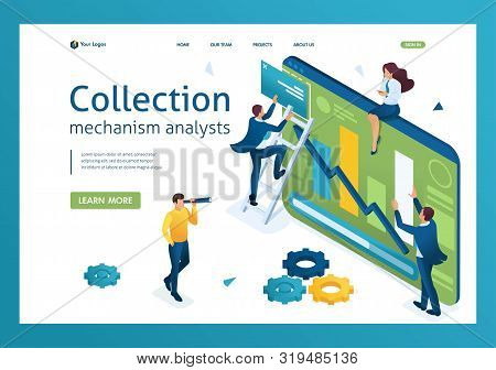 Young People Collect Information For Data Analysis. Concept Of Young Entrepreneurs. 3d Isometric. La