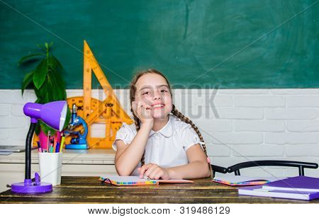 Day Dreamer. Back To School. Digital Age With Modern Technology. Small Girl Study With In School. Fo