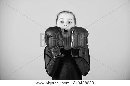 Contrary To Stereotype. With Great Power Comes Great Responsibility. Boxer Child In Boxing Gloves. F