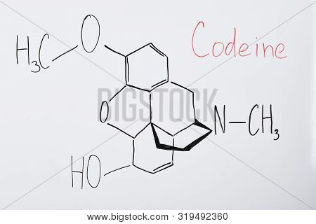 Top View Of White Board With Chemical Formula And Lettering Codeine