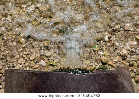 Pollution Of The Environment By Waste From Pipes Or Drainage. The Concept Of Nature Pollution Sewera