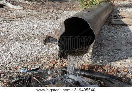 Pollution Of The Environment By Waste From Pipes Or Drainage. The Concept Of Nature Pollution Sewera