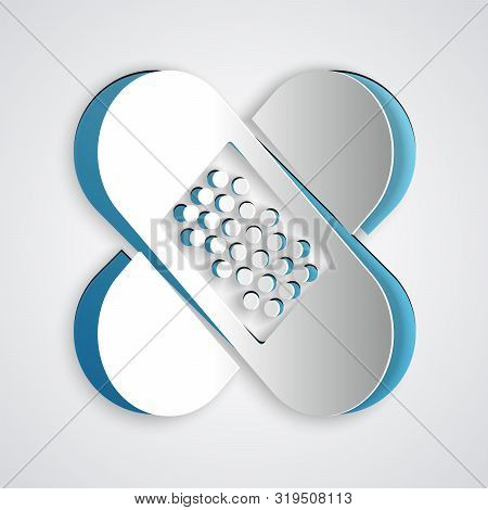 Paper Cut Crossed Bandage Plaster Icon Isolated On Grey Background. Medical Plaster, Adhesive Bandag