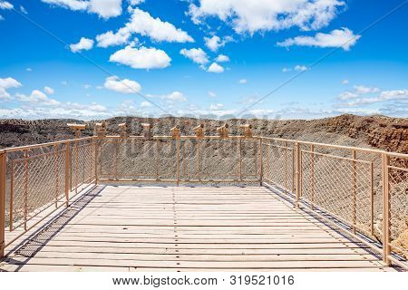 Meteor Crater, Blue Sky Background, Winslow Arizona, Usa.