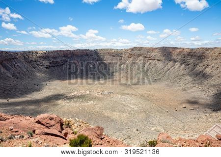 Meteor Crater, Blue Sky Background, Winslow Arizona, Usa.