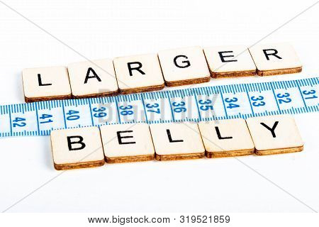 Health Concept Of A Tape Measure Also Showing The Message Larger Belly