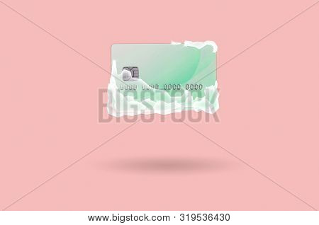Frozen Green Credit Card In White Ice Blocks