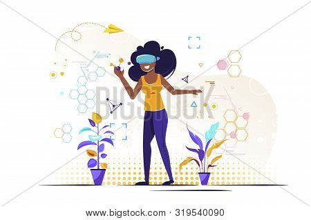 Vector Illustration. Modern Innovative Business Technologies. Corporate Meetings With Use Glasses Of