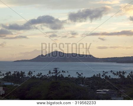 Aerial View Of Diamondhead, Portlock, And Hawaii Kai On Oahu At Dusk.