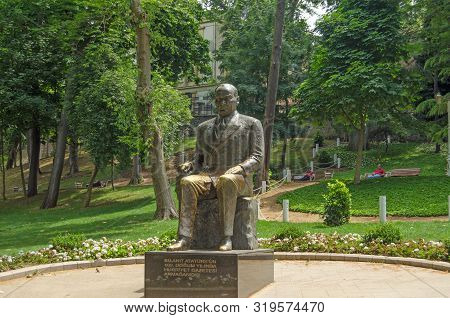 Istanbul, Turkey - June 6, 2016: Statue Of The Former Turkish Leader Kemal Ataturk In The Shady Gard