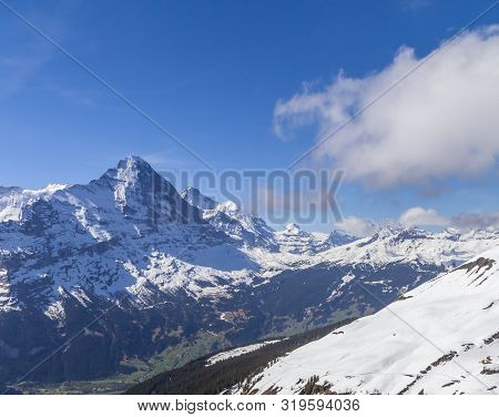 Alps Mountain At Grindelwald Switzerland , Looking From Sky Cliff Walk On First Peak