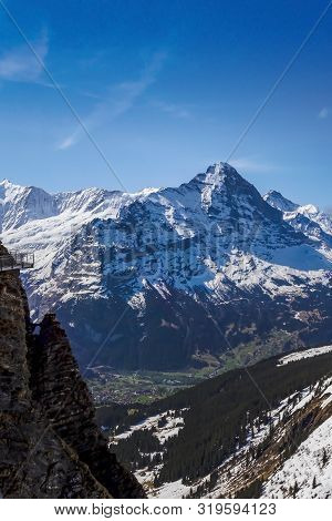 Alps Mountain At Grindelwald Switzerland , Looking From Sky Cliff Walk On First Peak