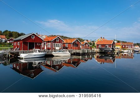 View To The City Hamburgsund In Sweden.