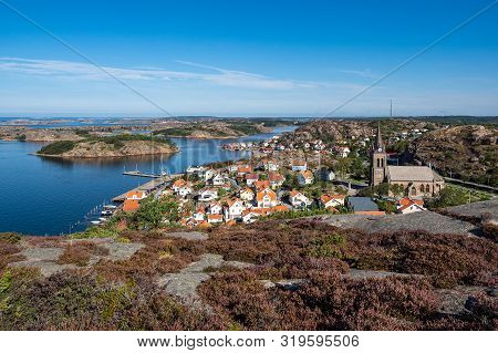 View To The City Fjällbacka In Sweden.