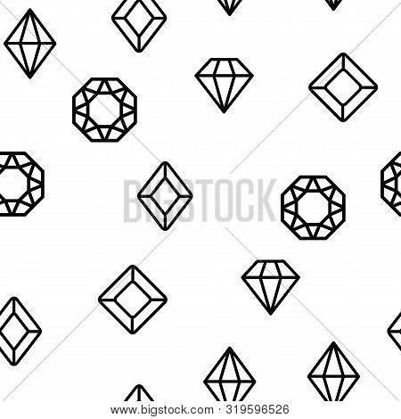 Diamonds, Gems Vector Seamless Pattern Contour Illustration