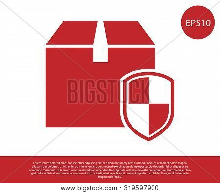 Red Delivery Pack Security Symbol With Shield Icon Isolated On White Background. Delivery Insurance.