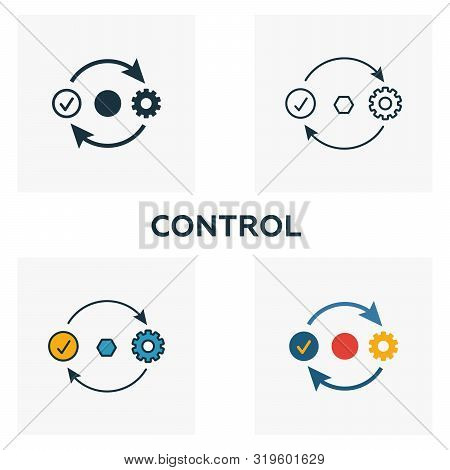 Control Icon Set. Four Elements In Diferent Styles From Business Management Icons Collection. Creati