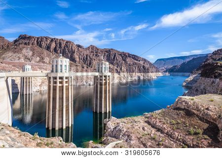 Hoover Dam, Arizona, USA on Lake Mead.