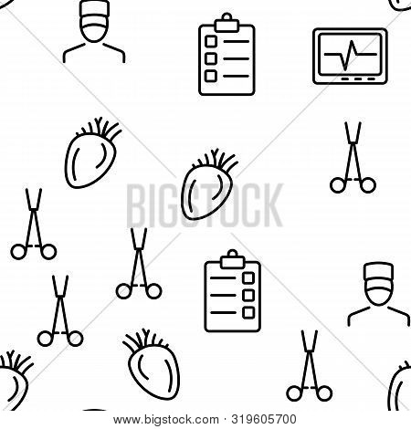 Operating Instruments Vectorseamless Pattern. Health Monitoring Equipment Contour Illustration