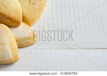 Homemade Cookies In The Shape Of A Heart. Place For Your Advertising Or Text. Horizontally Placed On