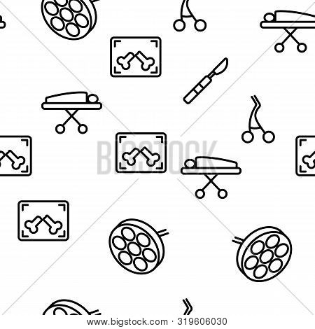Operating Instruments Vectorseamless Pattern. Health Monitoring Equipment Contour Illustration